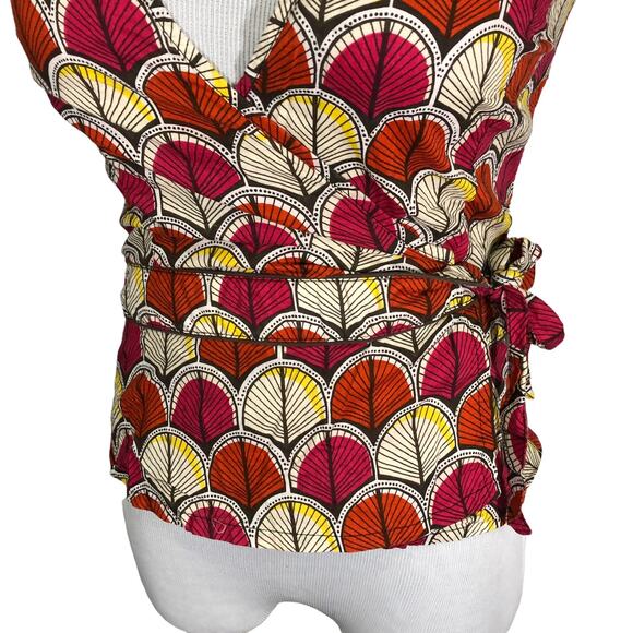 H&M Women's Bold Bright Print V-Neck Wrap Blouse Top SIZE 6 - Picture 6 of 8
